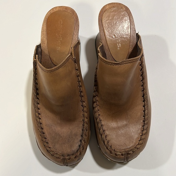 Candies - 9, block wooden heel, leather slip on clogs, 90s - Picture 7 of 12